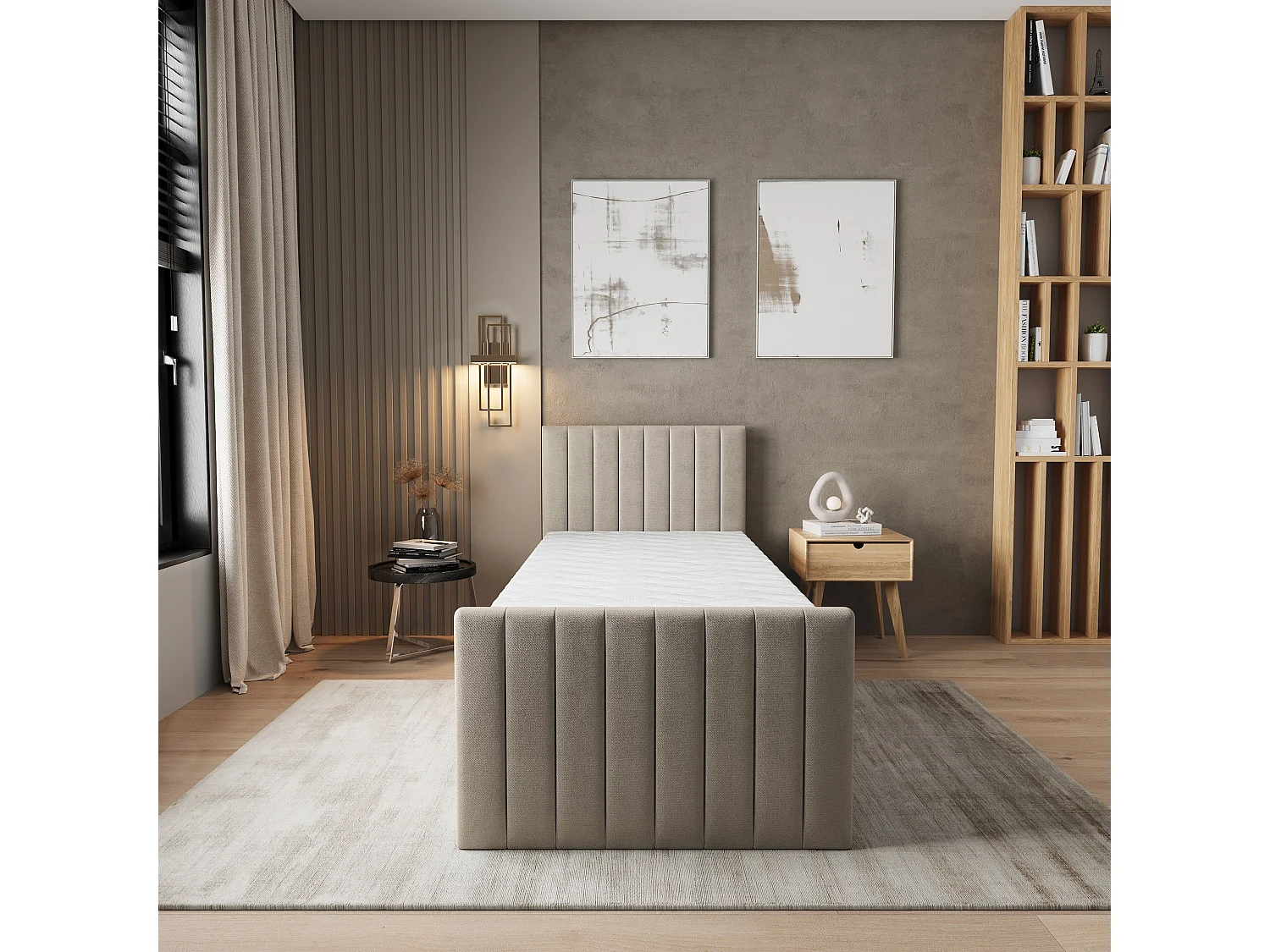 Boxspringbed ARION 100x200 cm Set met hoofdbord, bedbodem en matras, Beige