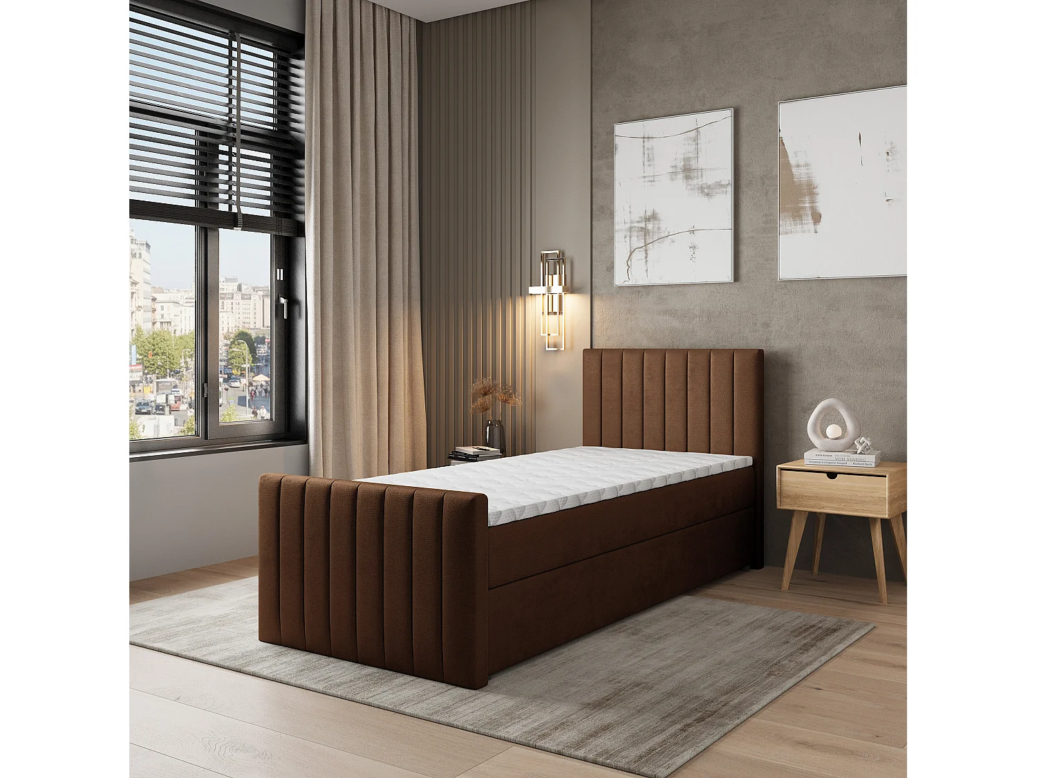 Boxspringbed ARION 90x200 cm Set met hoofdbord, bedbodem en matras, Bruin