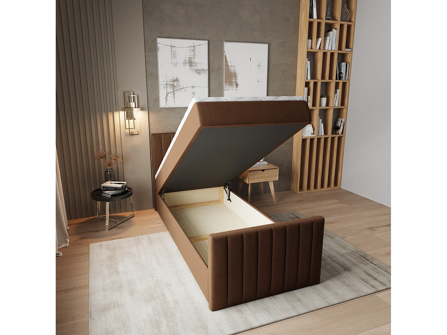 Boxspringbed ARION 90x200 cm Set met hoofdbord, bedbodem en matras, Bruin