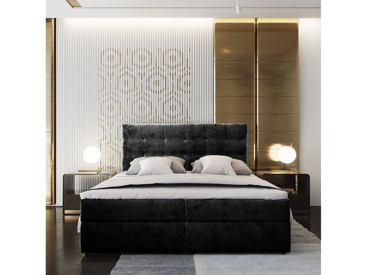 Boxspringbed GLOS 160x200 cm Set met hoofdbord, bedbodem en matras, Zwart
