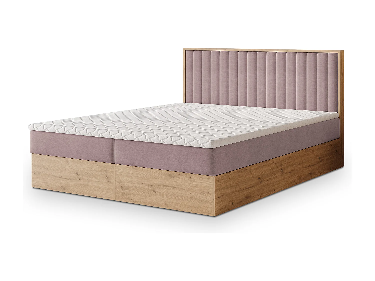 Lit continental VARELI, 160x200 cm, Tissu tressé, Rose