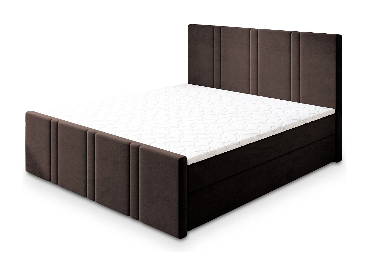 Lit continental COMOZA, 140x200 cm, Tissu pelucheux, Marron