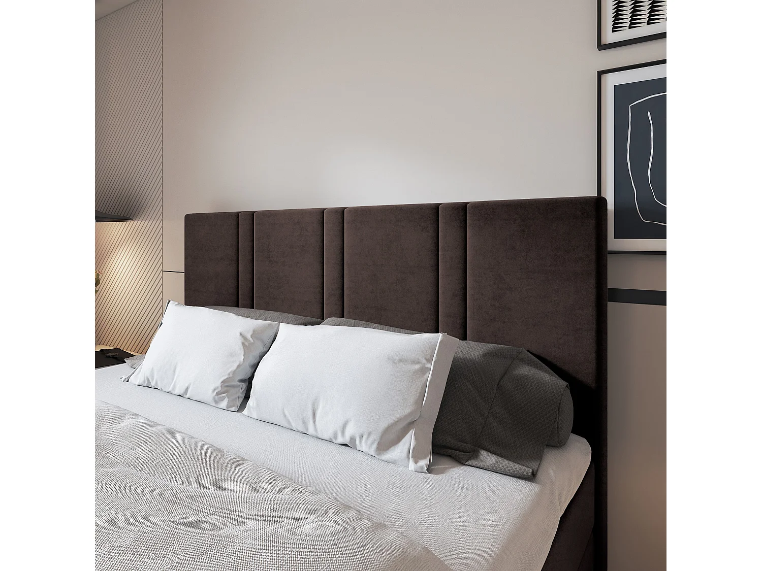 Lit continental COMOZA, 140x200 cm, Tissu pelucheux, Marron