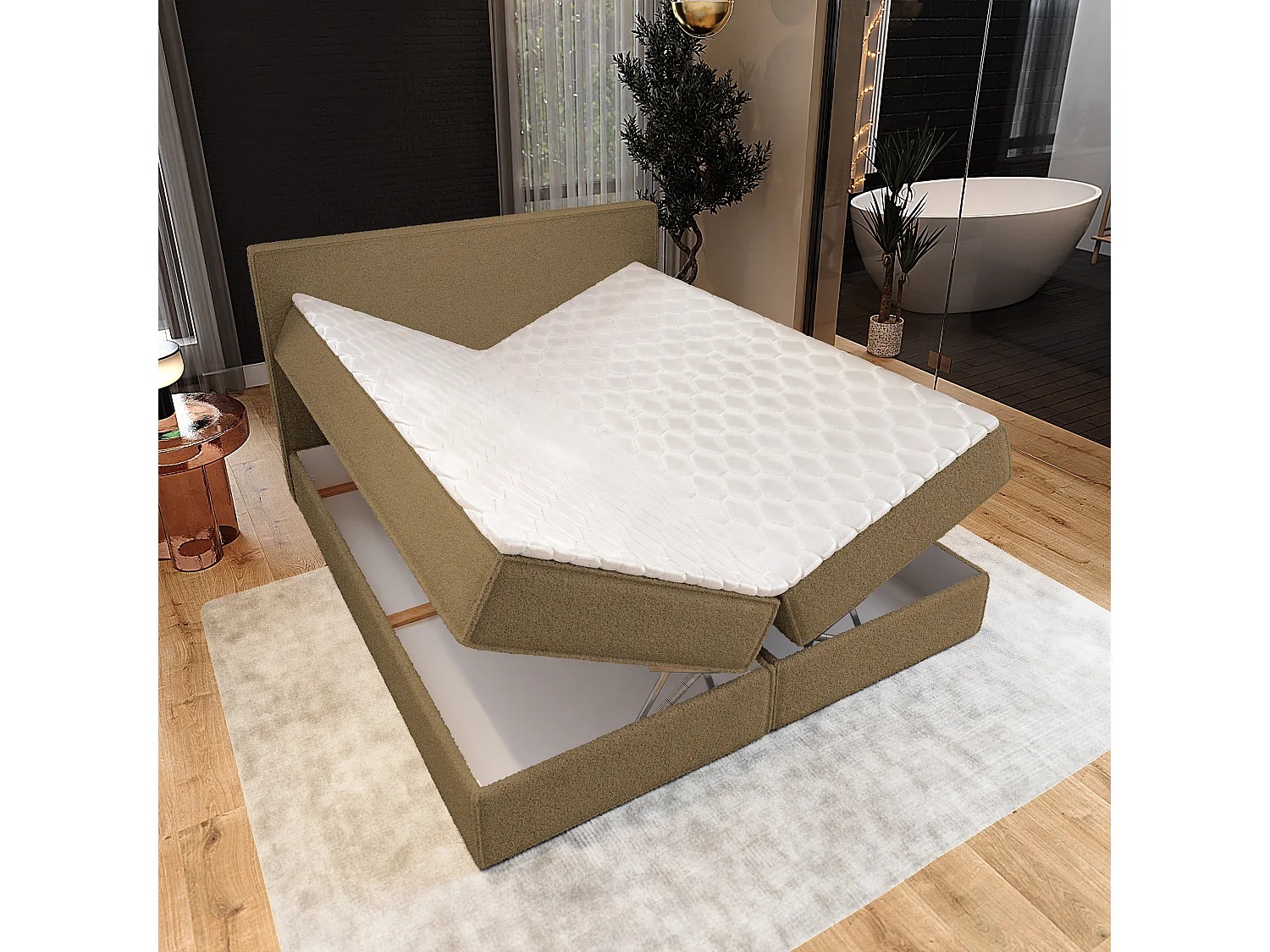 Lit continental PELLIO, 140x200 cm, Tissu bouclé, Jaune
