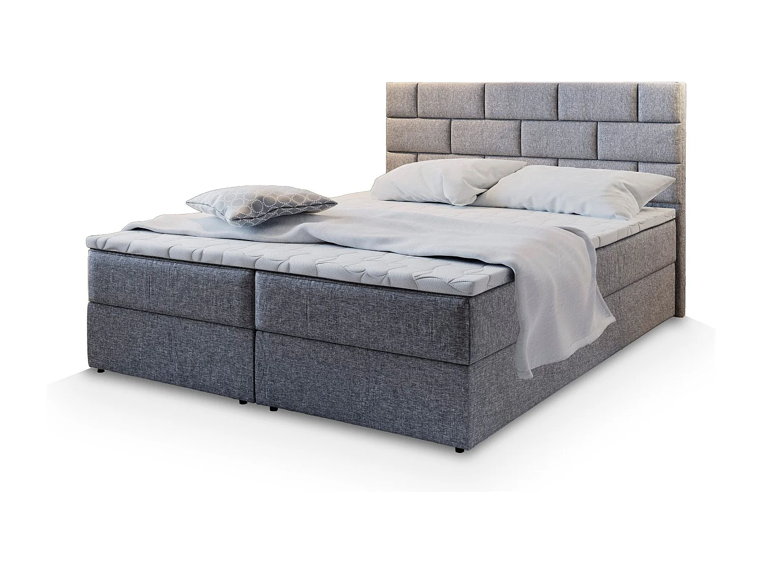 Boxspringbed KERLO 160x200 cm Set met hoofdbord, bedbodem en matras, Lichtgrijs