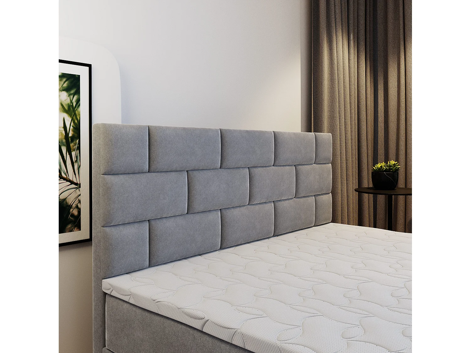 Boxspringbed KERLO 160x200 cm Set met hoofdbord, bedbodem en matras, Lichtgrijs