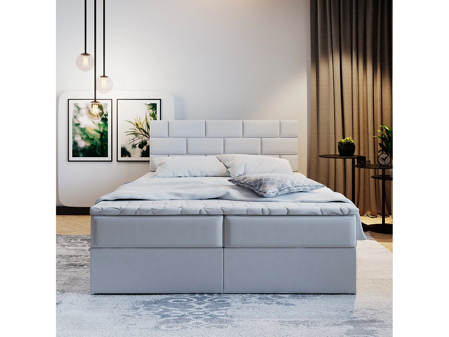 Boxspringbed KERLO 160x200 cm Set met hoofdbord, bedbodem en matras, Lichtgrijs