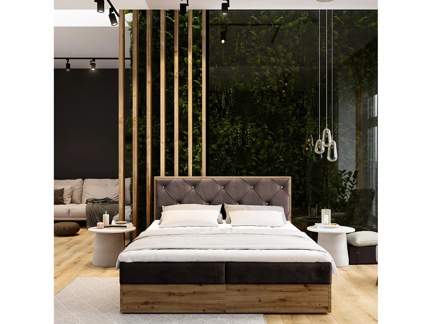 Boxspringbed FOSCO 140x200 cm Set met hoofdbord, bedbodem en matras, Bruin