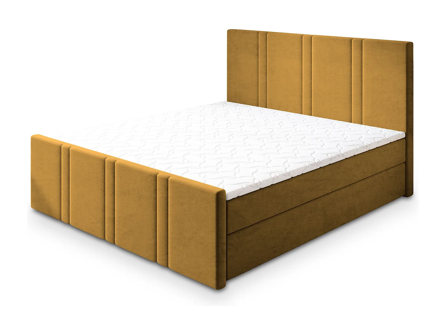 Lit continental COMOZA, 160x200 cm, Tissu pelucheux, Jaune