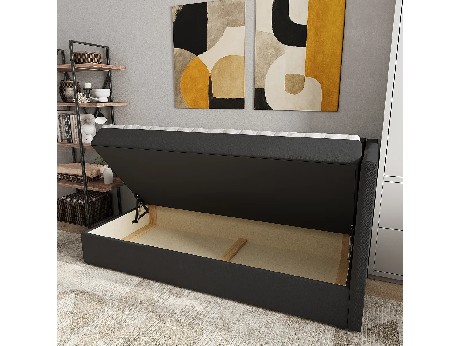 Boxspringbed BEVE 90x200 cm Set met hoofdbord, bedbodem en matras, Zwart