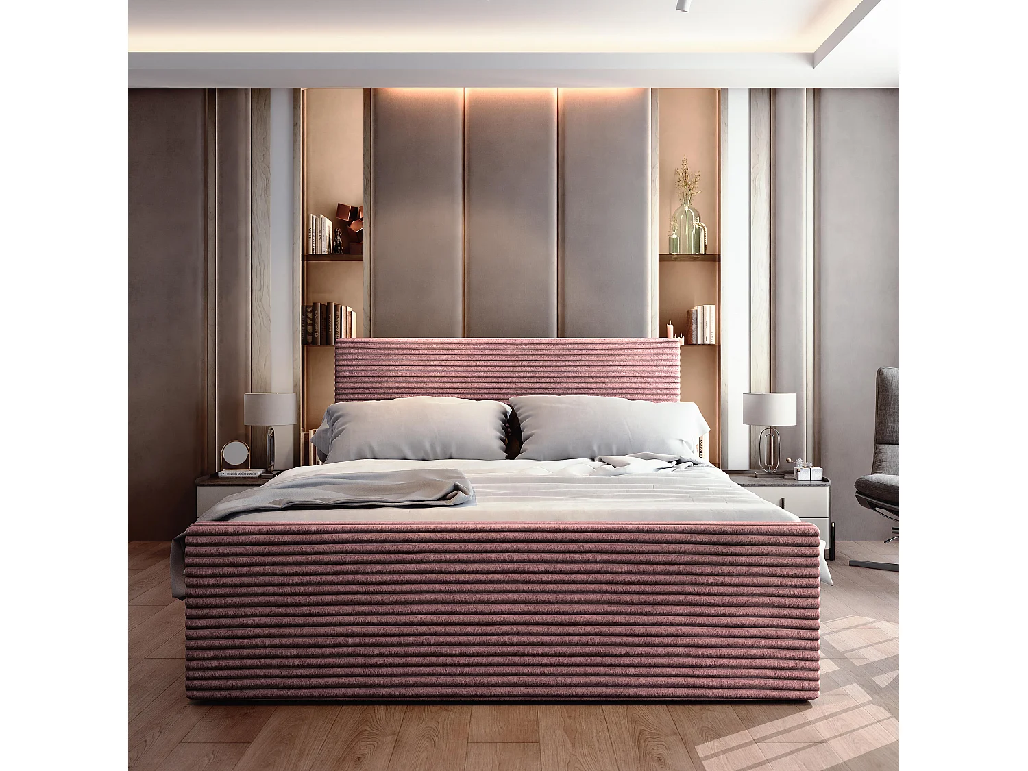 Boxspringbed BRENTO 180x200 cm Set met hoofdbord, bedbodem en matras, Poederroze