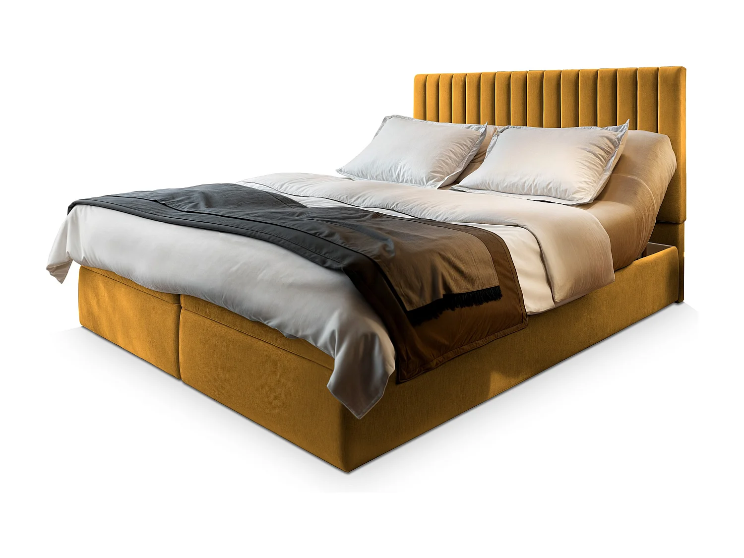 Boxspringbed MURLO 140x200 cm Set met hoofdbord, bedbodem en matras, Geel
