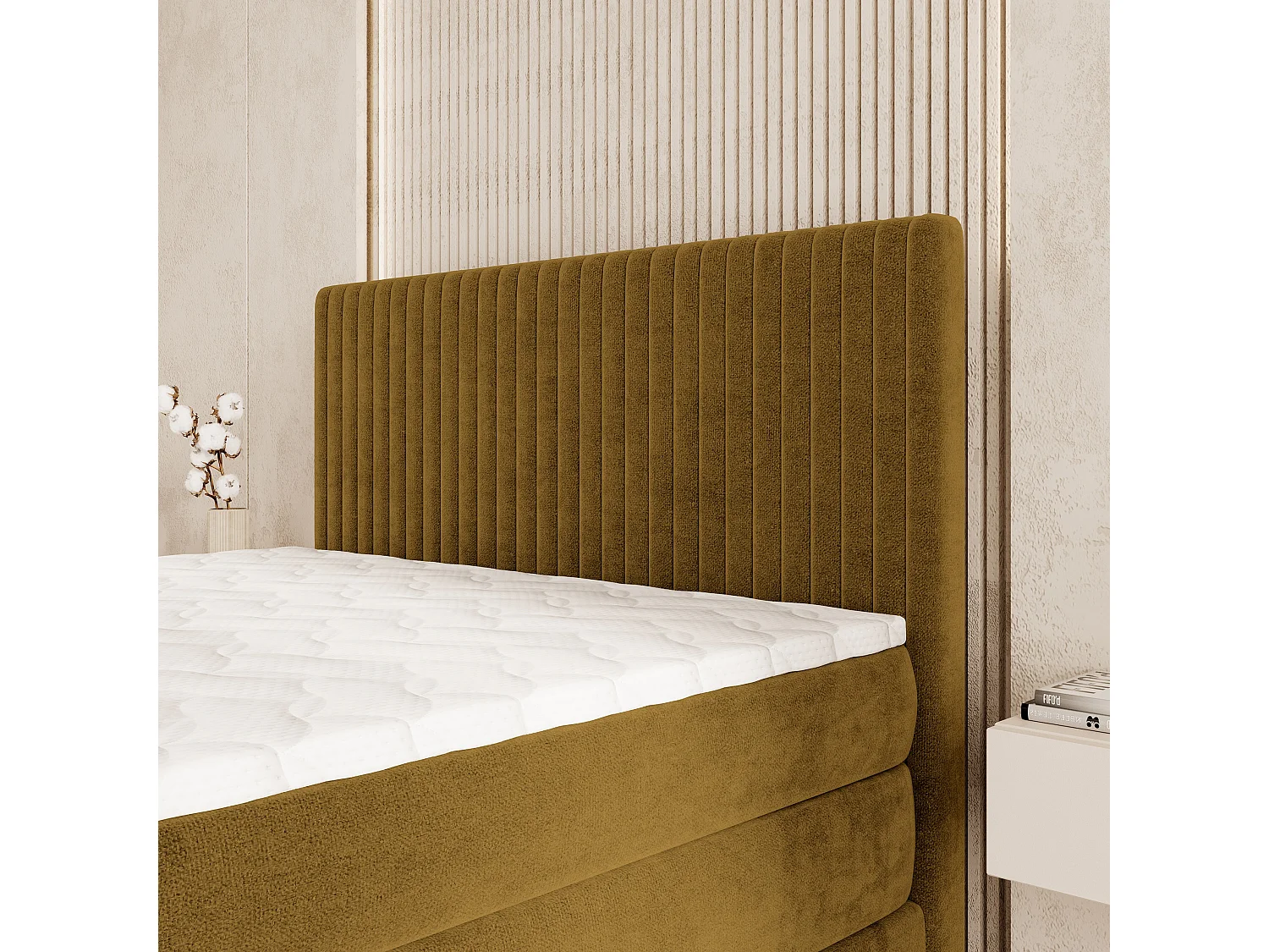 Boxspringbed FELBIO 180x200 cm Set met hoofdbord, bedbodem en matras, Geel