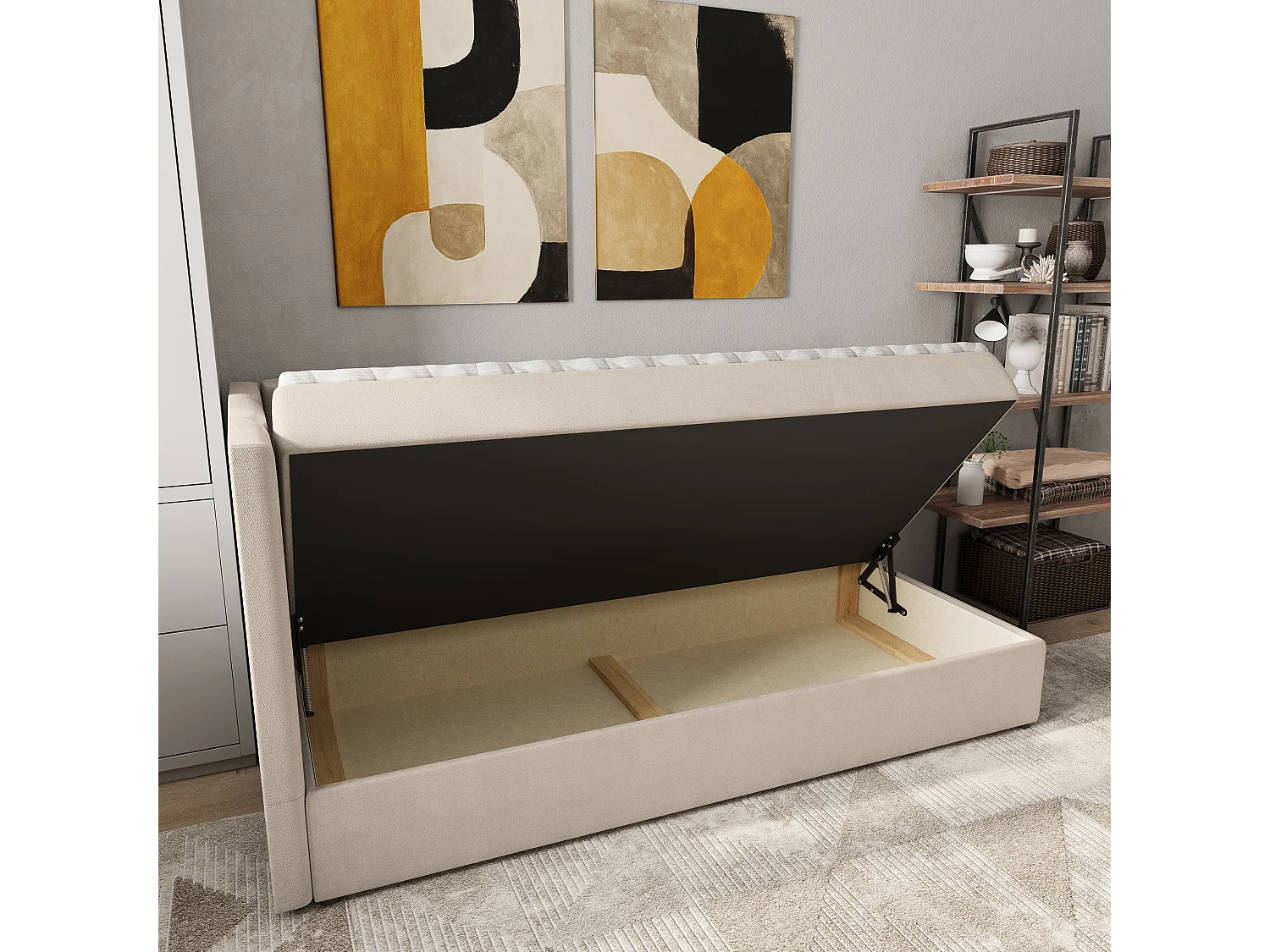 Boxspringbed BEVE 90x200 cm Set met hoofdbord, bedbodem en matras, Beige