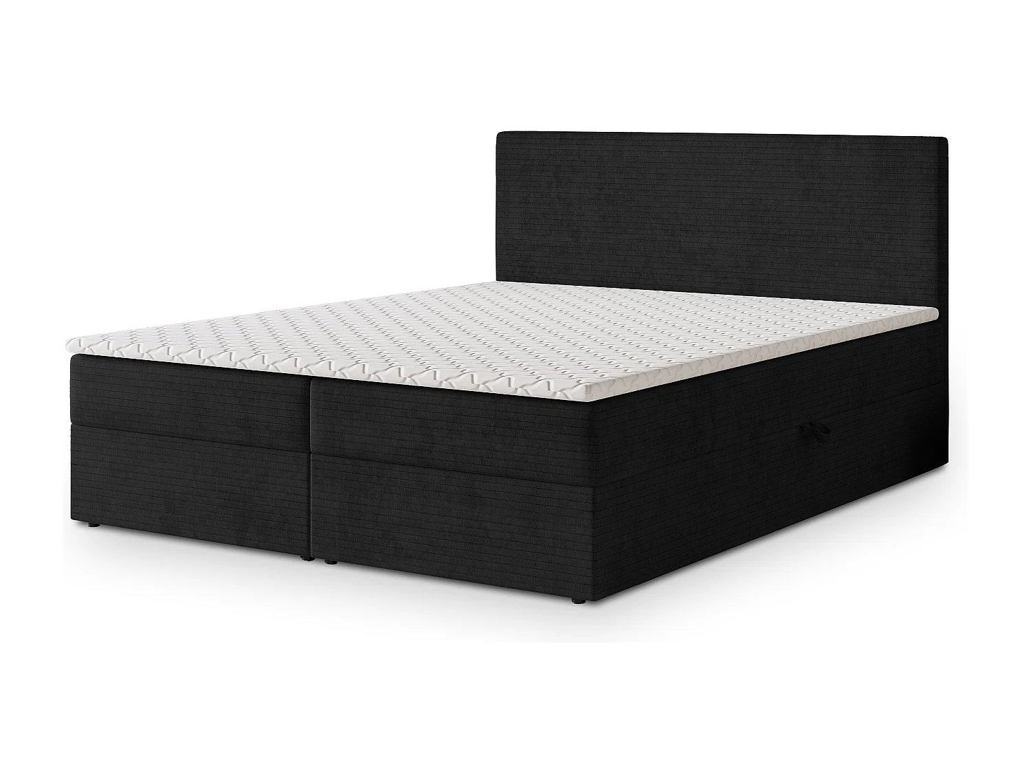 Lit continental NIRA, 140x200 cm, Tissu pelucheux, Noir