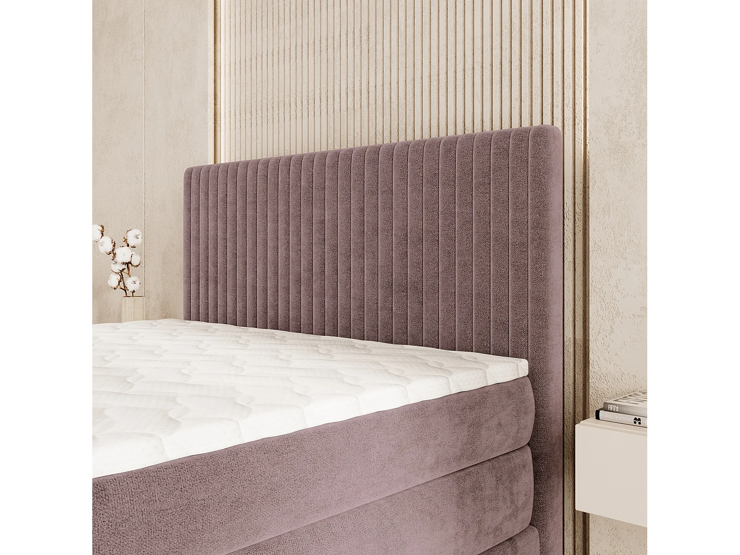 Boxspringbed FELBIO 140x200 cm Set met hoofdbord, bedbodem en matras, Poederroze