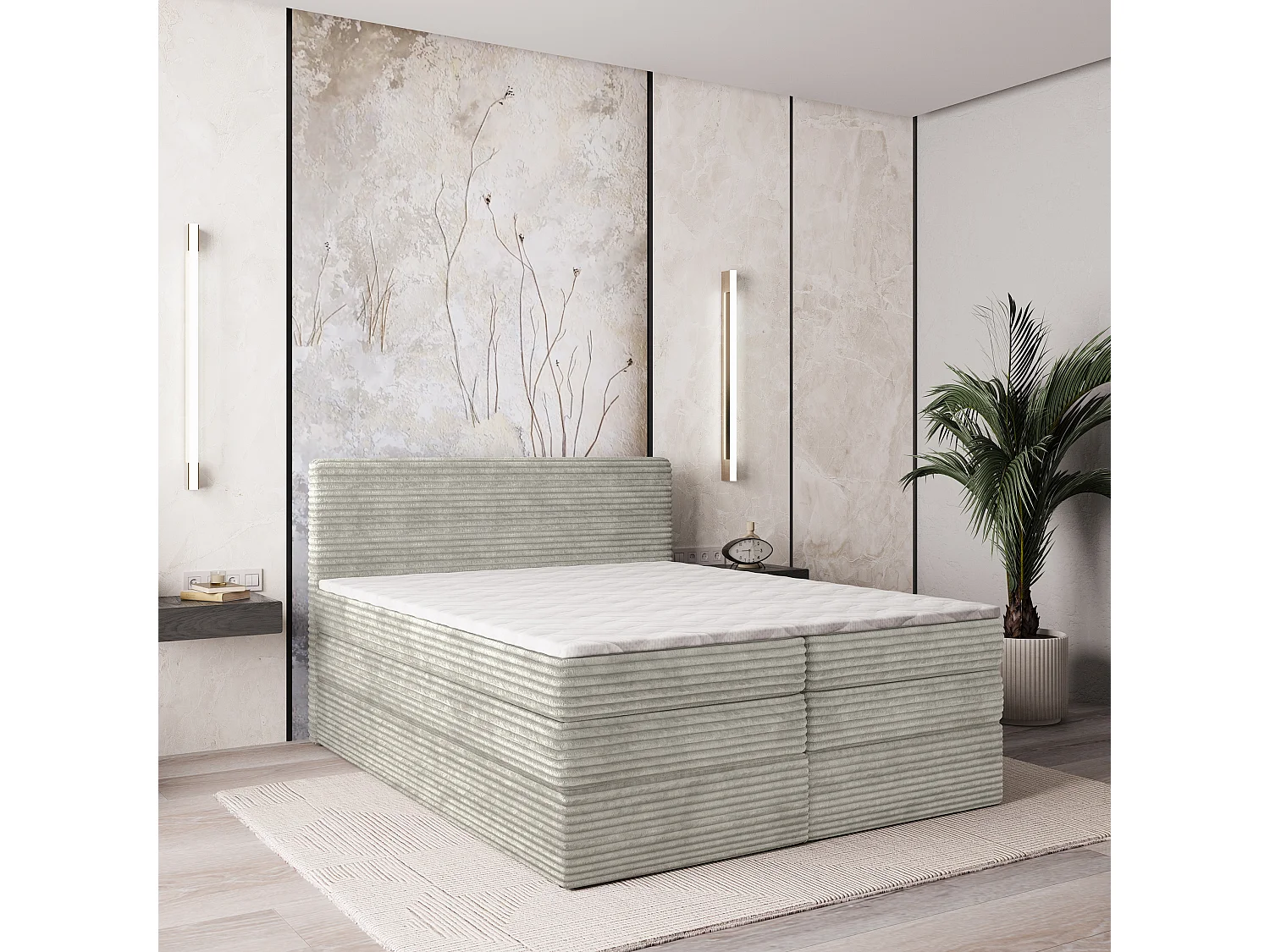 Boxspringbed LUNERA 180x200 cm Set met hoofdbord, bedbodem en matras, Lichtgrijs