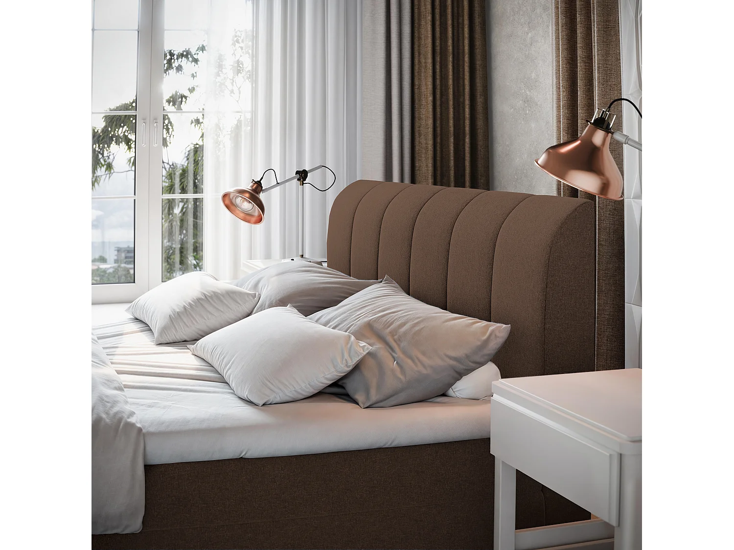 Boxspringbed CEVANO 140x200 cm Set met hoofdbord, bedbodem en matras, Bruin