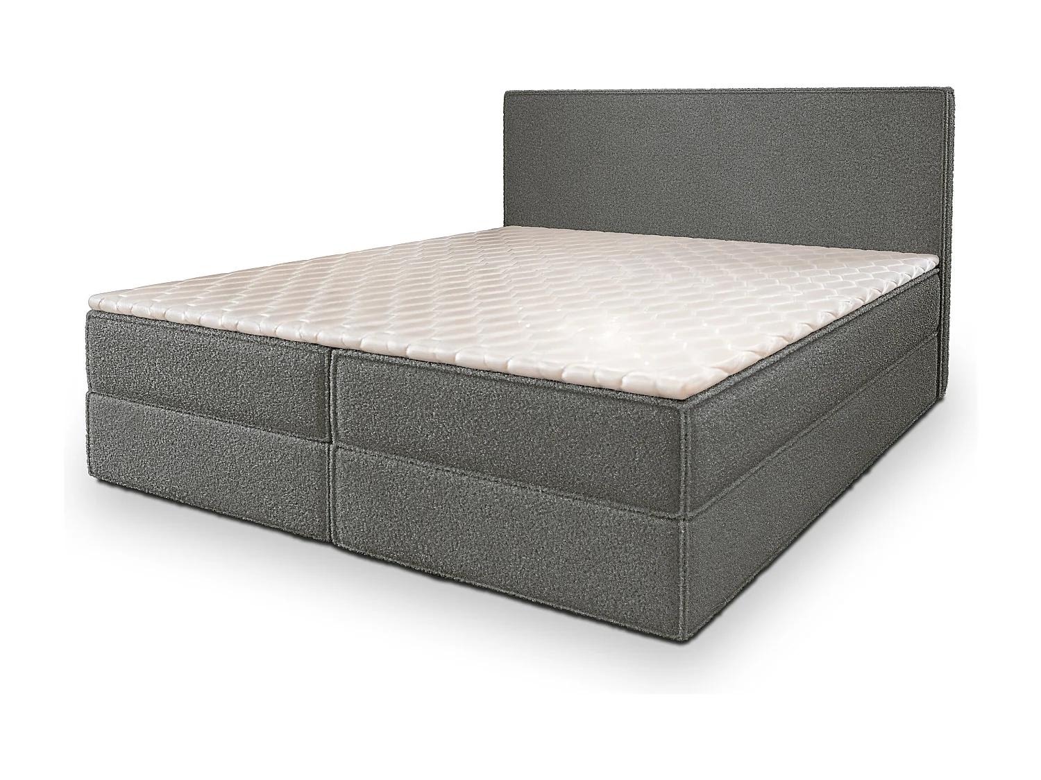 Lit continental PELLIO, 140x200 cm, Tissu bouclé, Gris