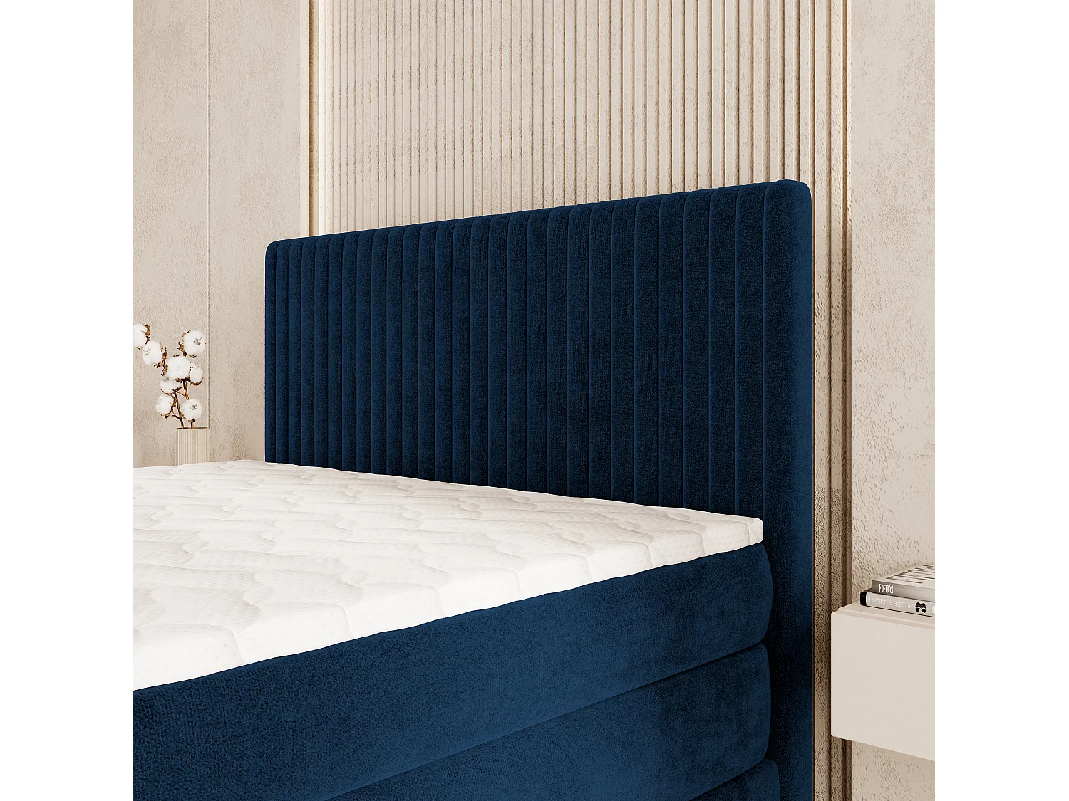 Boxspringbed FELBIO 160x200 cm Set met hoofdbord, bedbodem en matras, Blauw