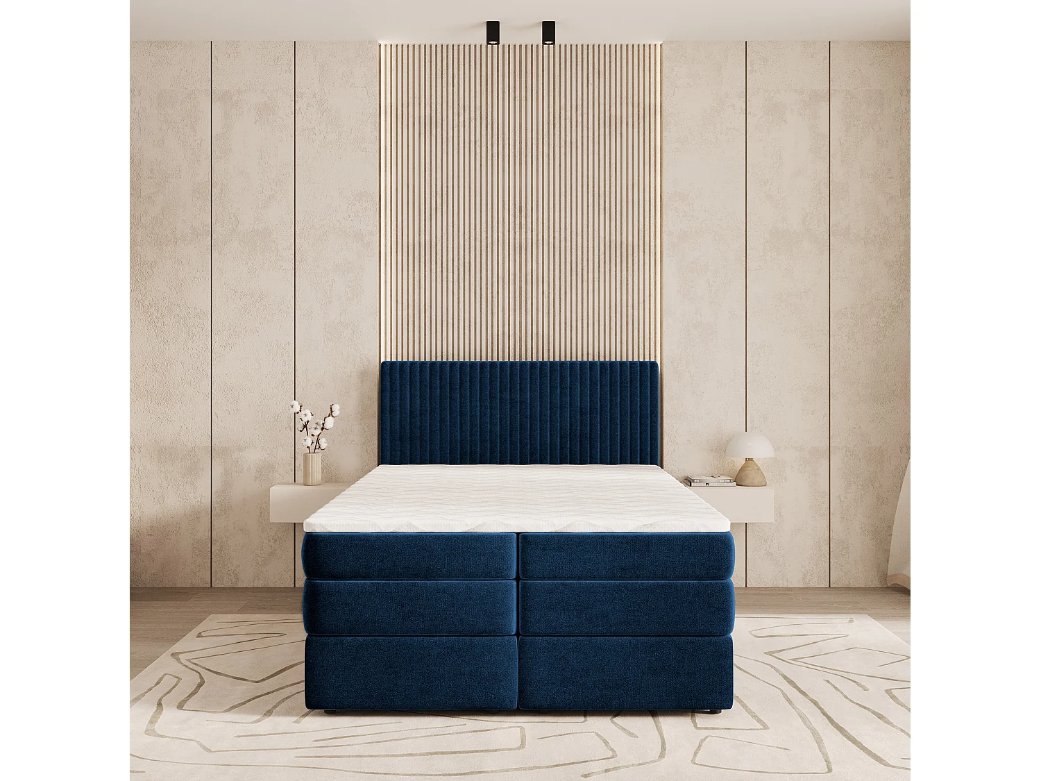 Boxspringbed FELBIO 160x200 cm Set met hoofdbord, bedbodem en matras, Blauw