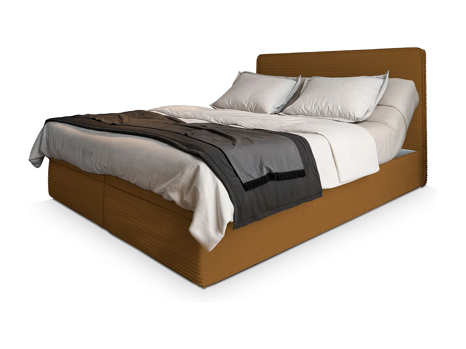Lit continental ASTOR, 140x200 cm, Tissu en velours côtelé, Jaune