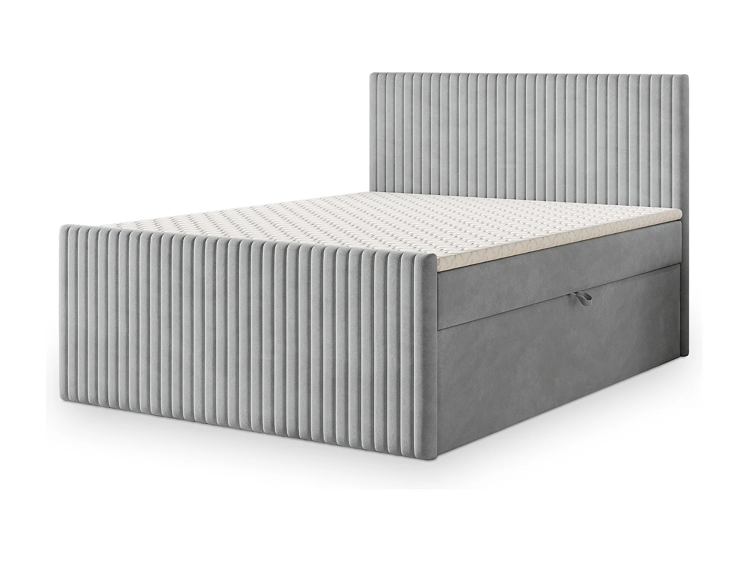 Lit continental TERVAN, 140x200 cm, Tissu pelucheux, Gris clair