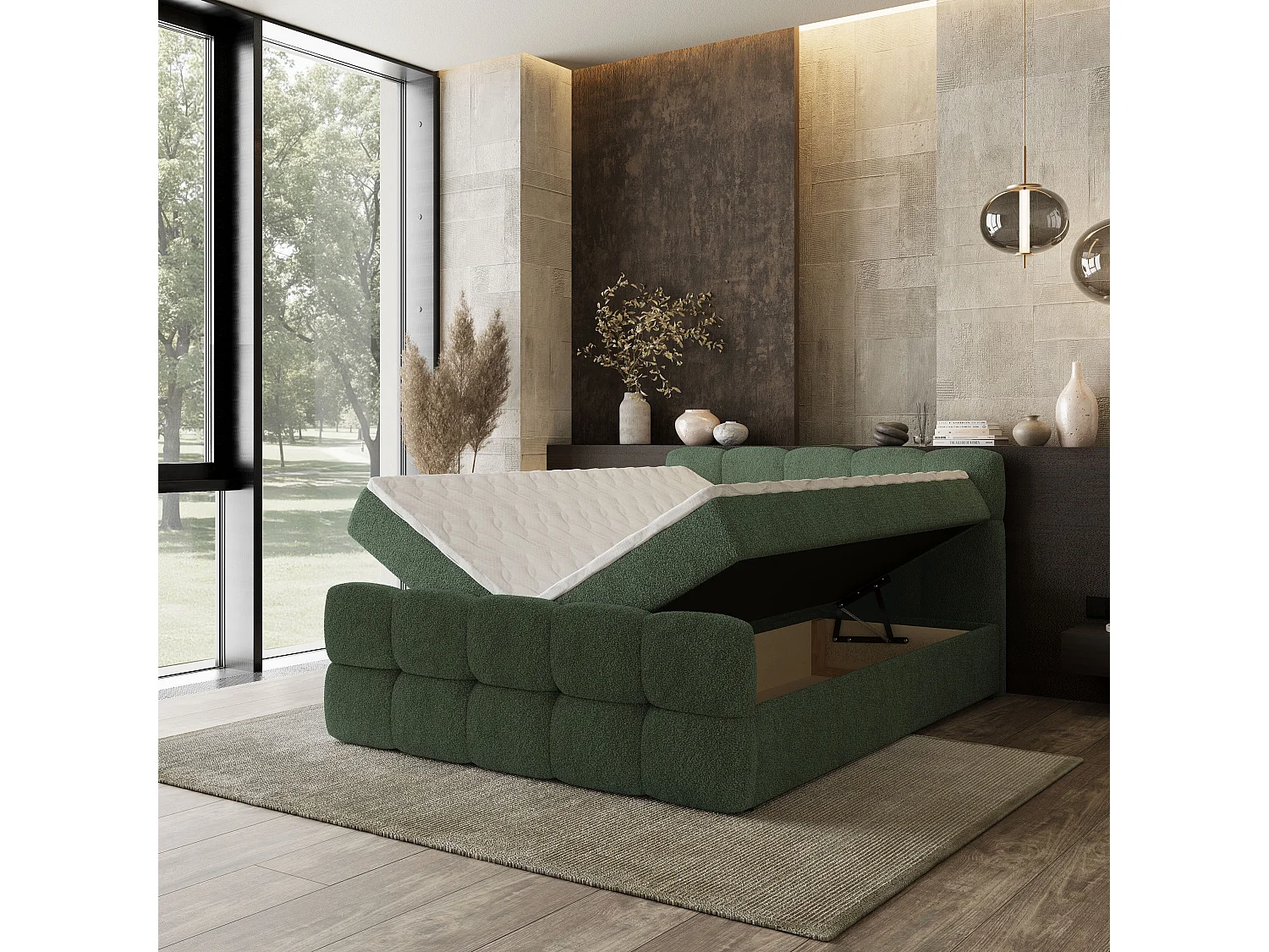 Boxspringbed BRUME 160x200 cm Set met hoofdbord, bedbodem en matras, Groen
