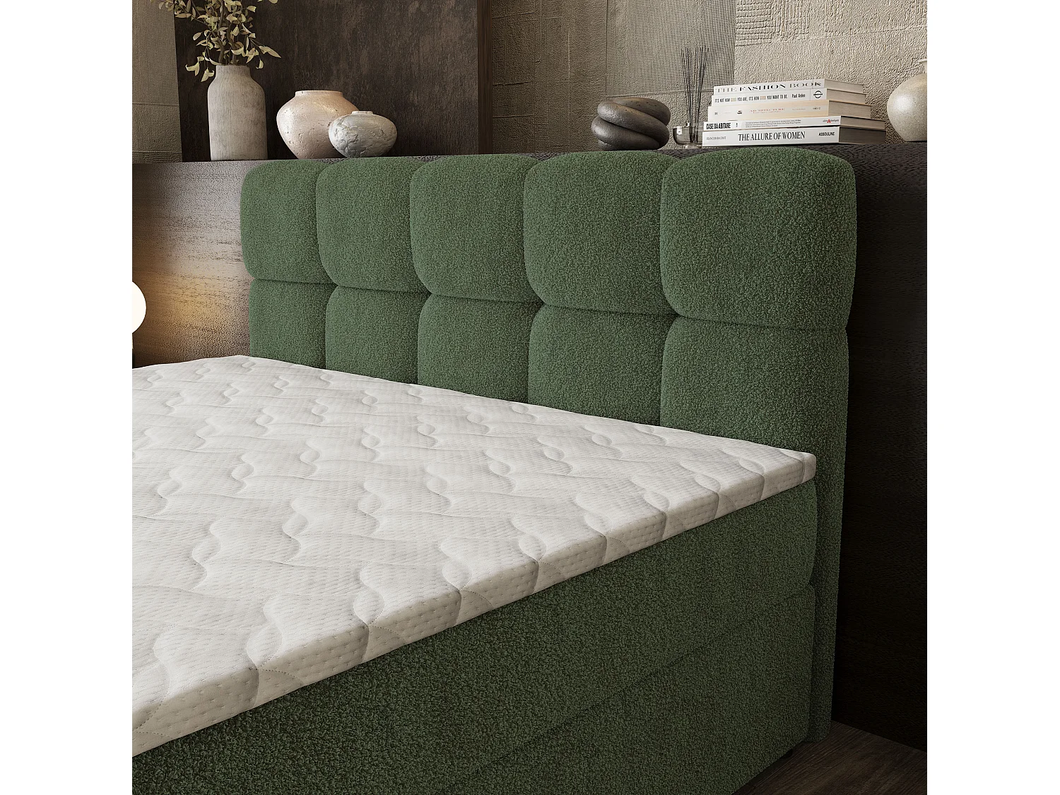 Boxspringbed BRUME 160x200 cm Set met hoofdbord, bedbodem en matras, Groen
