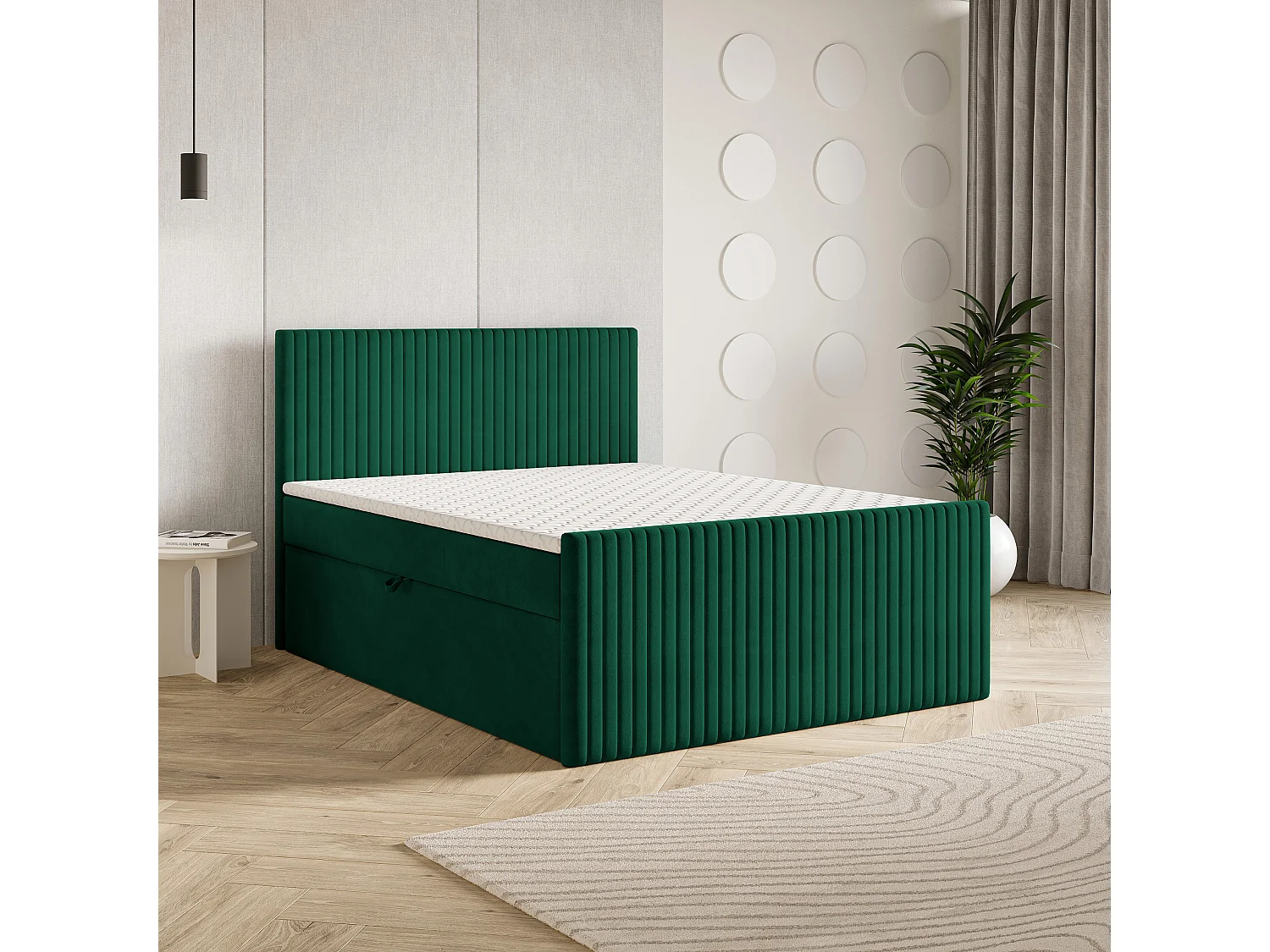 Lit continental TERVAN, 140x200 cm, Tissu pelucheux, Vert