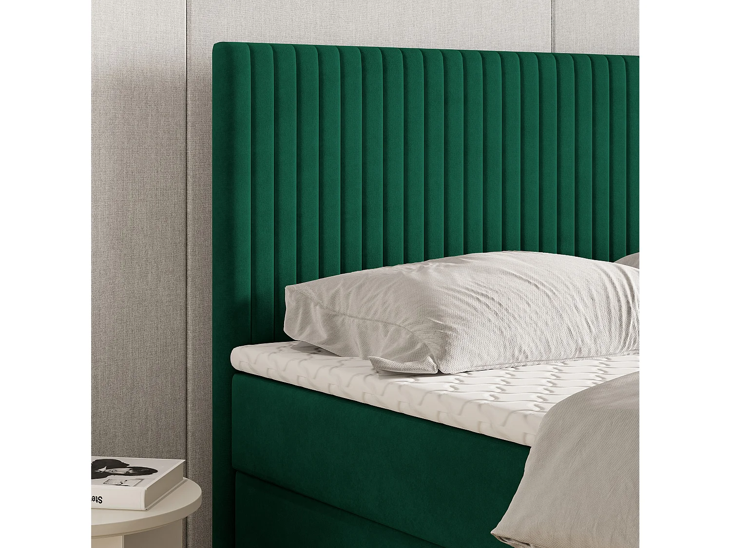 Lit continental TERVAN, 140x200 cm, Tissu pelucheux, Vert