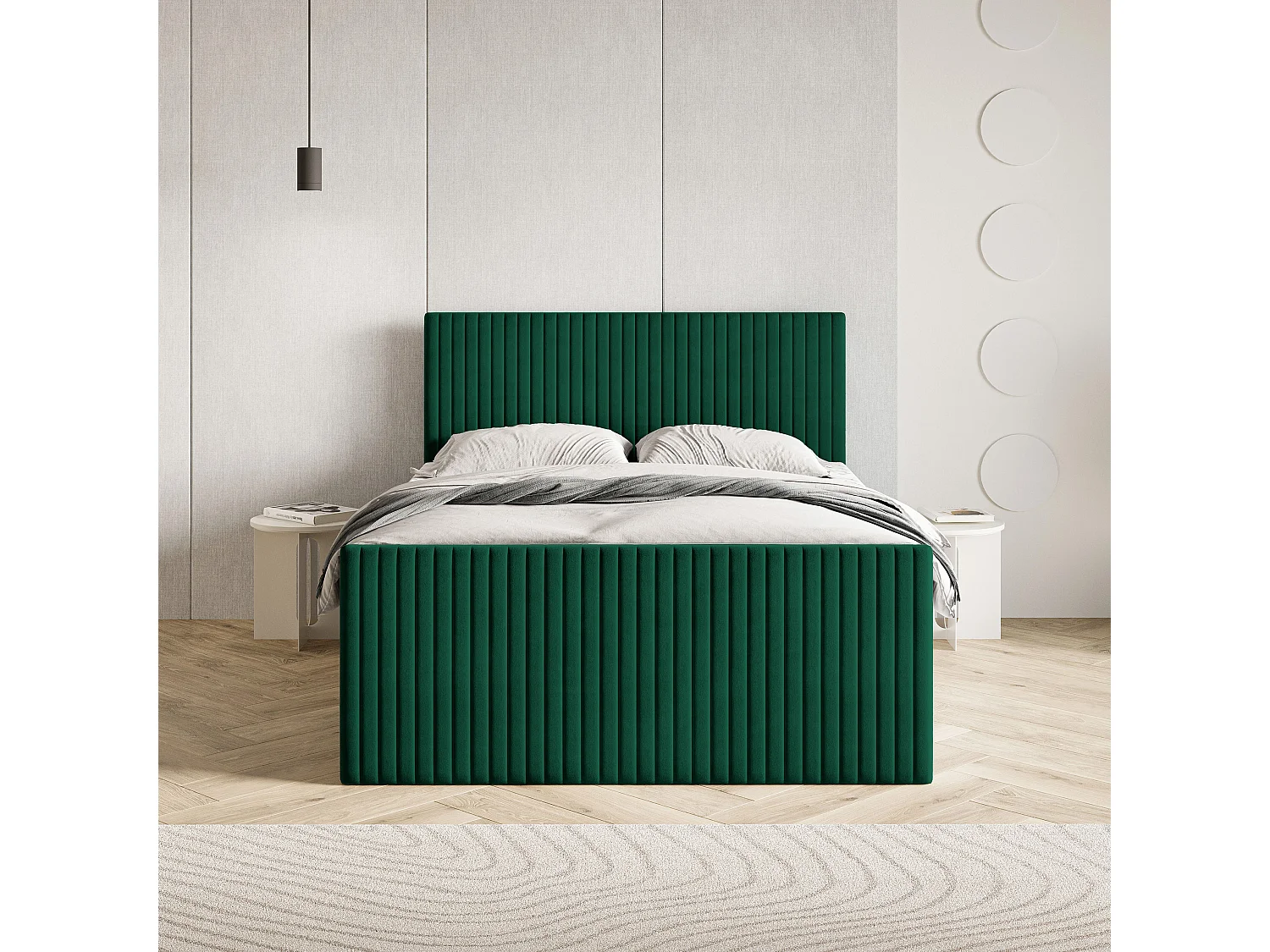 Lit continental TERVAN, 140x200 cm, Tissu pelucheux, Vert