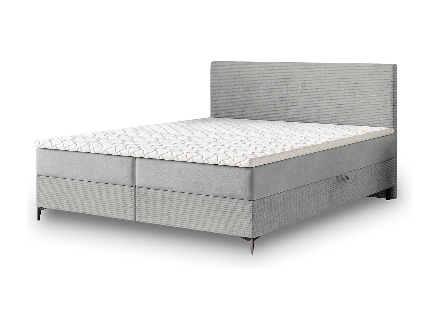 Lit continental TORREL, 160x200 cm, Tissu pelucheux, Gris clair