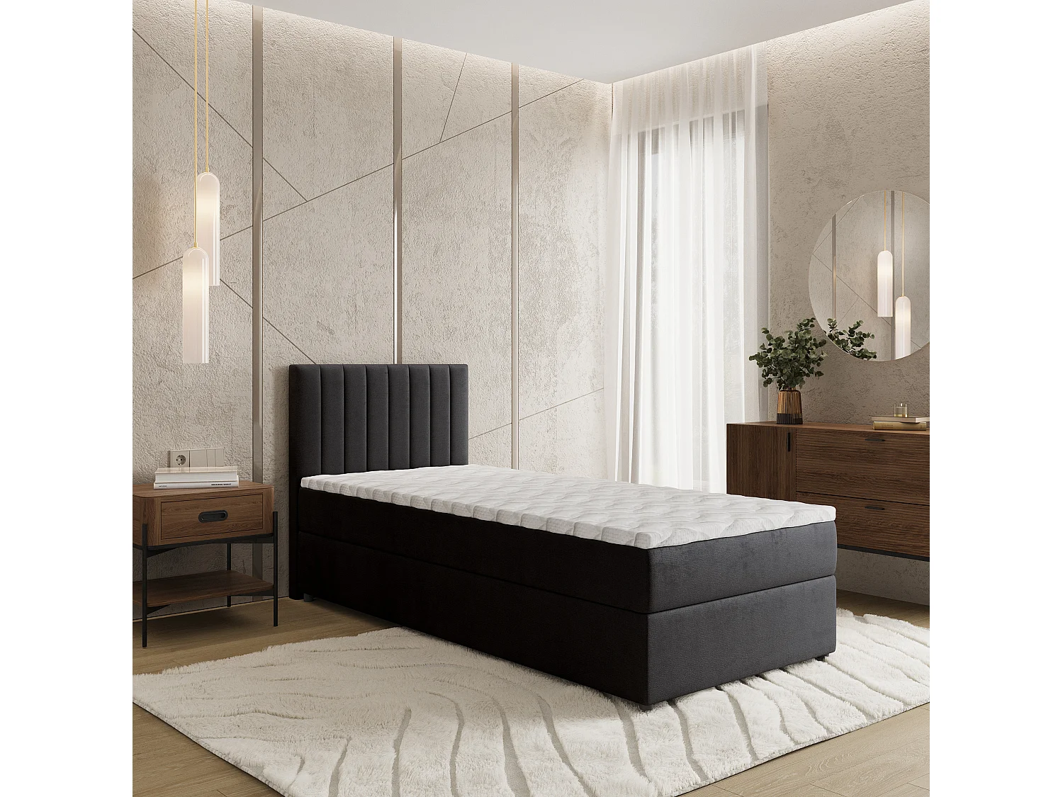 Boxspringbed BRESEL 100x200 cm Set met hoofdbord, bedbodem en matras, Zwart