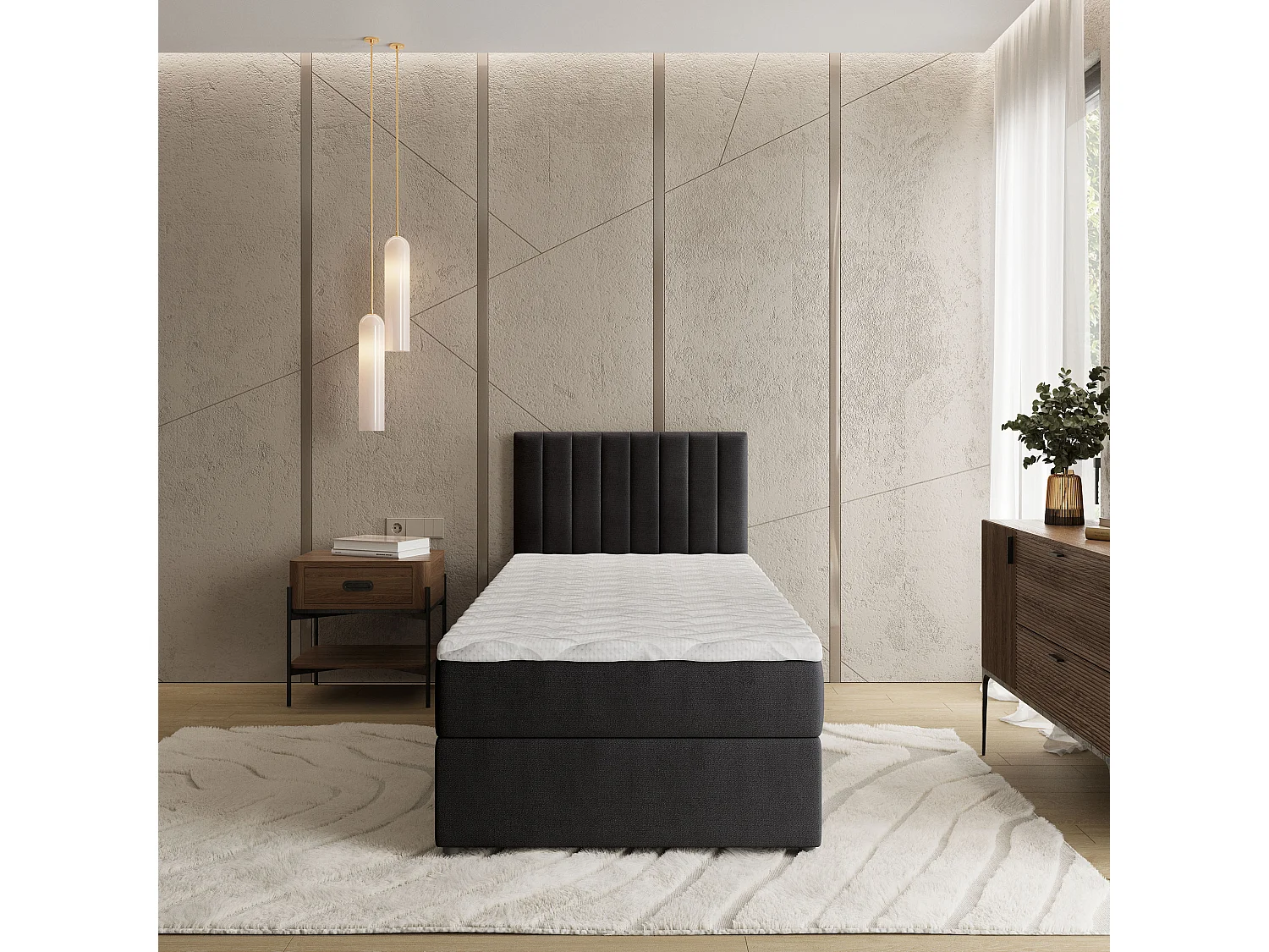 Boxspringbed BRESEL 100x200 cm Set met hoofdbord, bedbodem en matras, Zwart