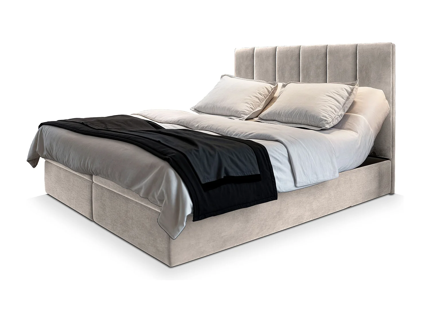 Lit continental BARINO, 160x200 cm, Tissu pelucheux, Beige