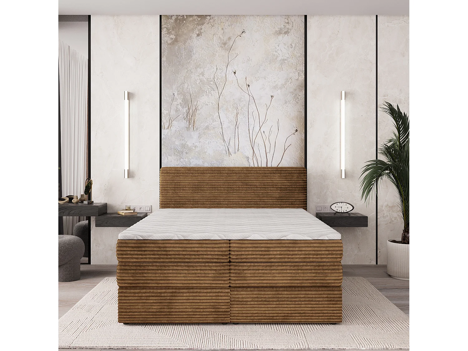 Boxspringbed LUNERA 140x200 cm Set met hoofdbord, bedbodem en matras, Koperkleurig