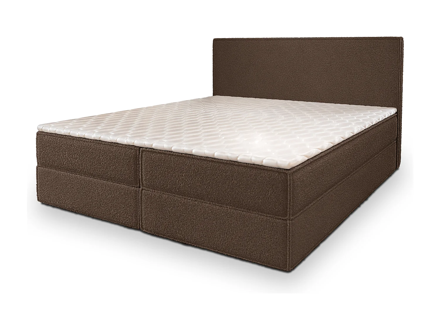 Lit continental PELLIO, 180x200 cm, Tissu bouclé, Marron