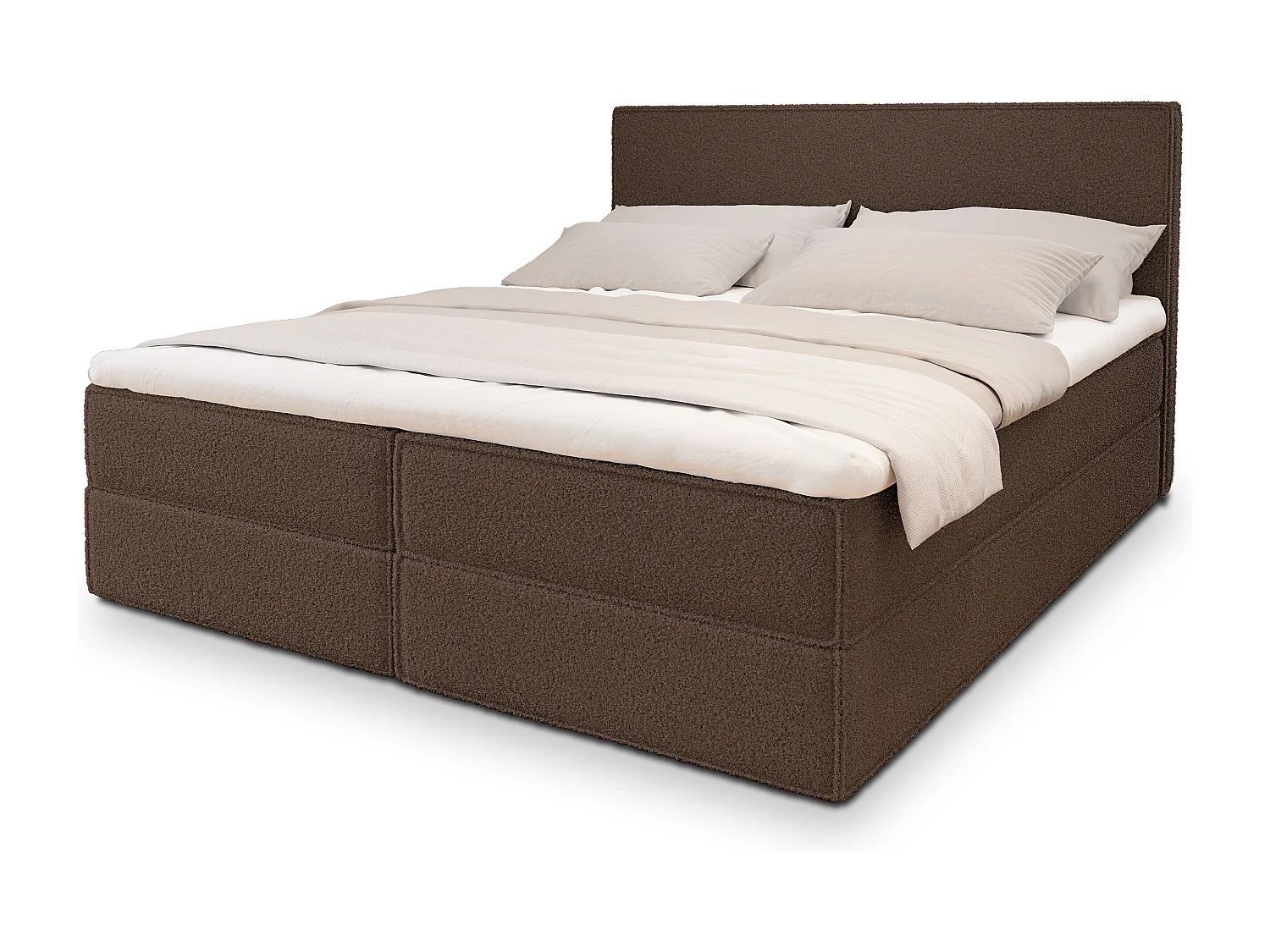 Lit continental PELLIO, 180x200 cm, Tissu bouclé, Marron
