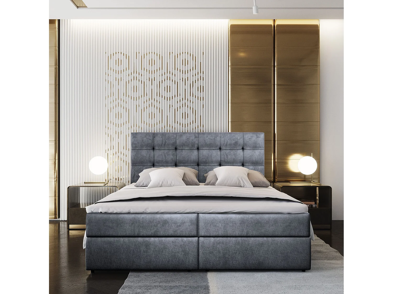Boxspringbed GLOS 140x200 cm Set met hoofdbord, bedbodem en matras, Grijs