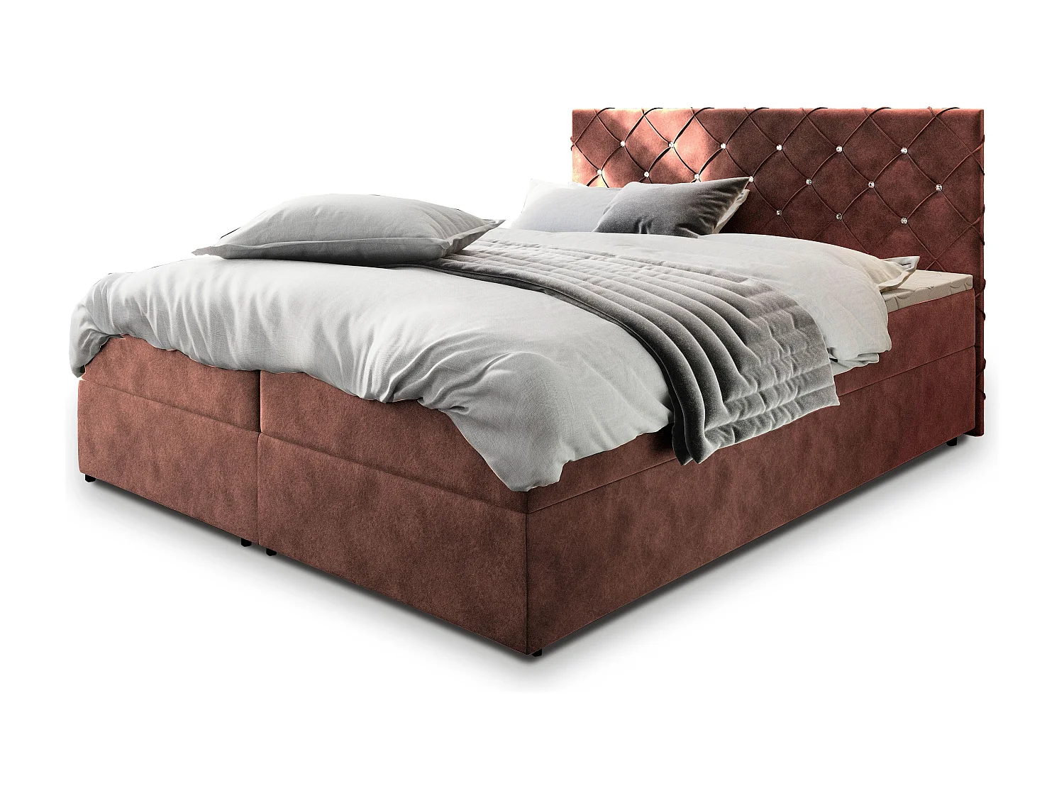 Boxspringbed RIVA 160x200 cm Set met hoofdbord, bedbodem en matras, Roze