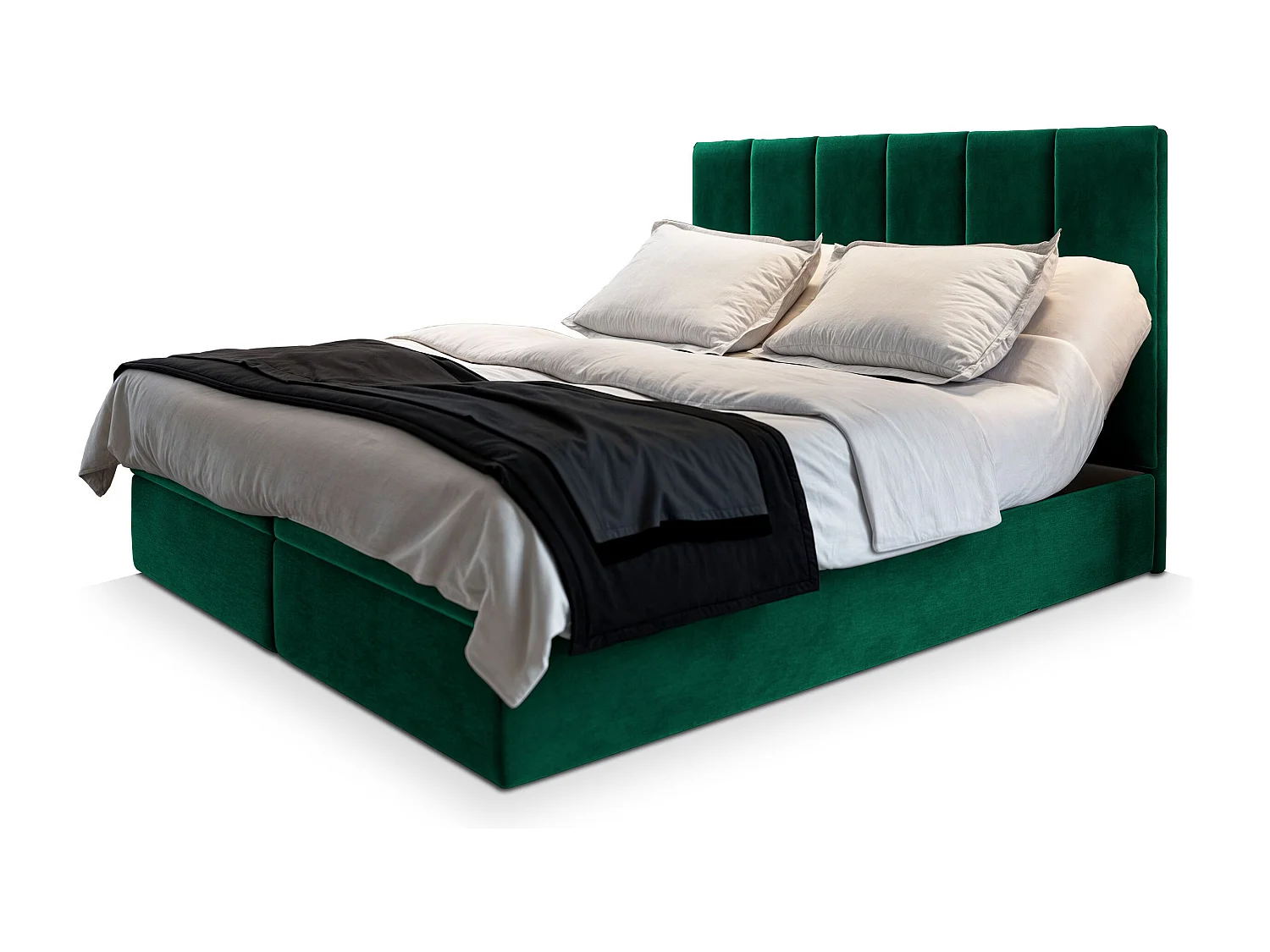 Lit continental BARINO, 140x200 cm, Tissu pelucheux, Vert