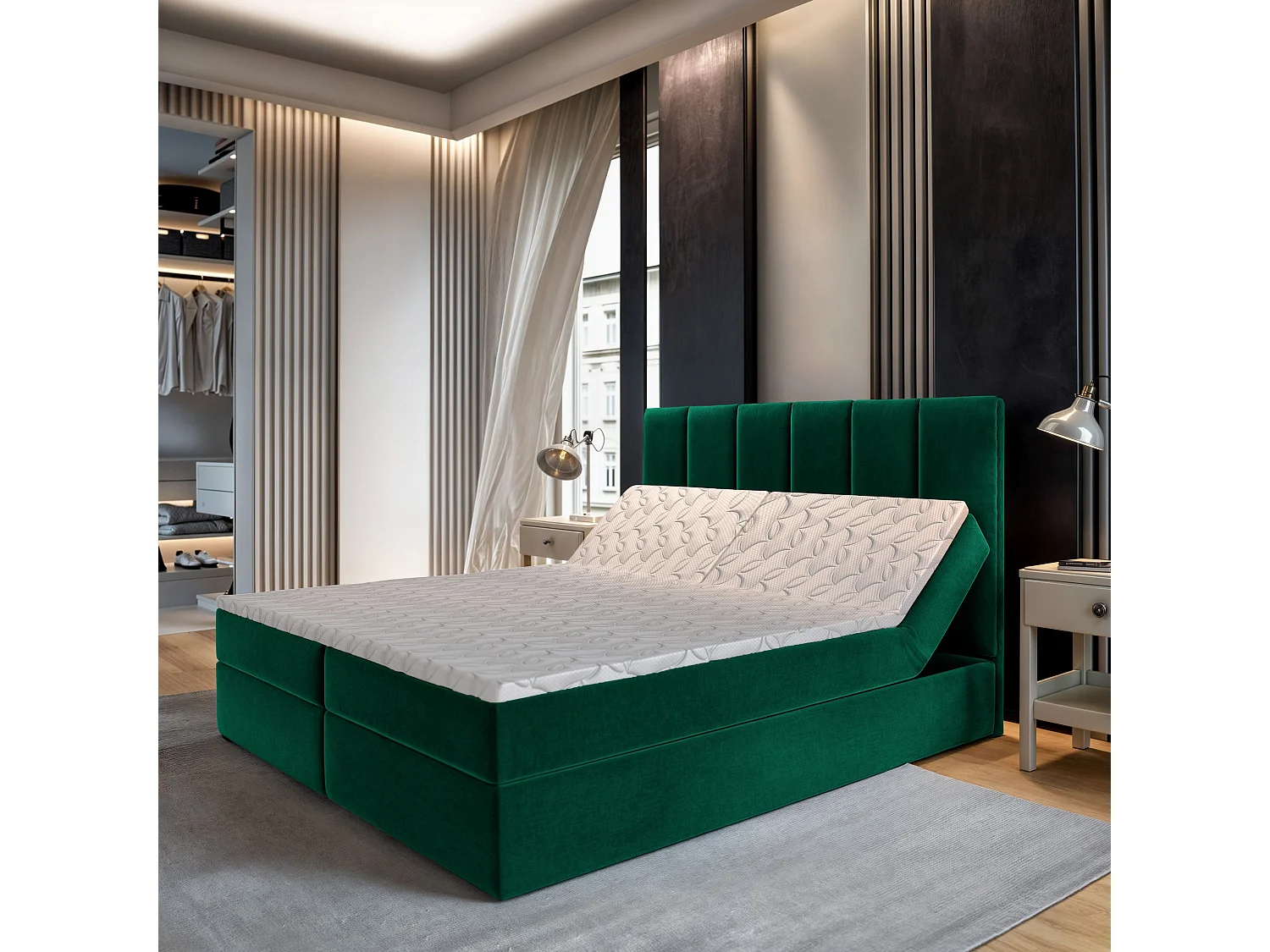 Lit continental BARINO, 140x200 cm, Tissu pelucheux, Vert