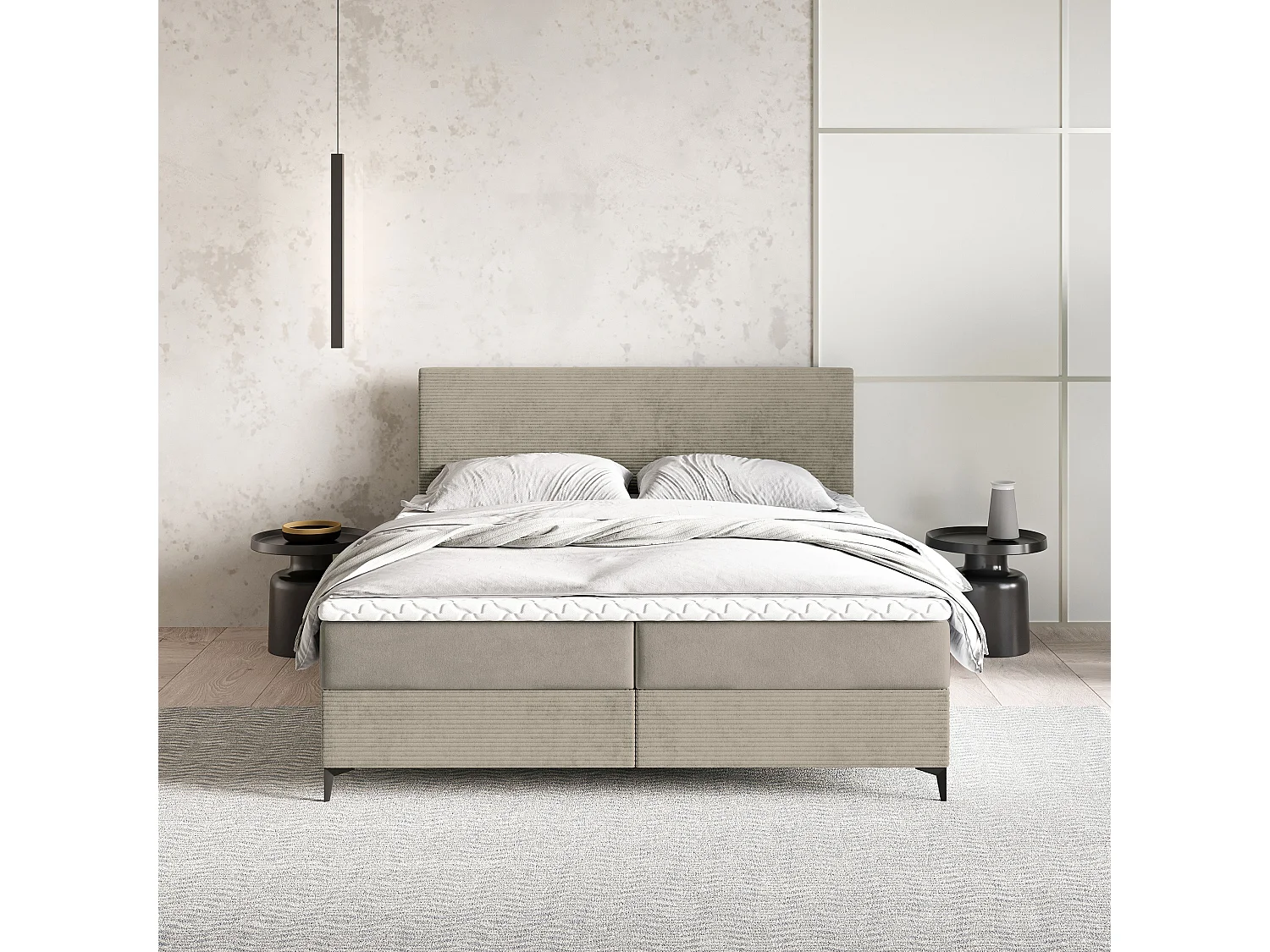Boxspringbed TORREL 180x200 cm Set met hoofdbord, bedbodem en matras, Beige