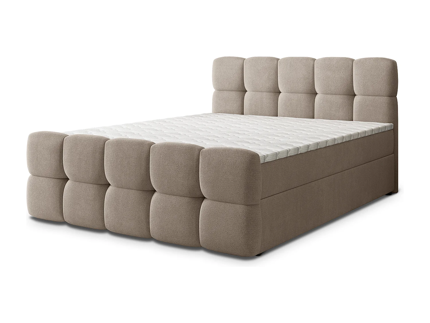 Boxspringbed BRUME 140x200 cm Set met hoofdbord, bedbodem en matras, Beige