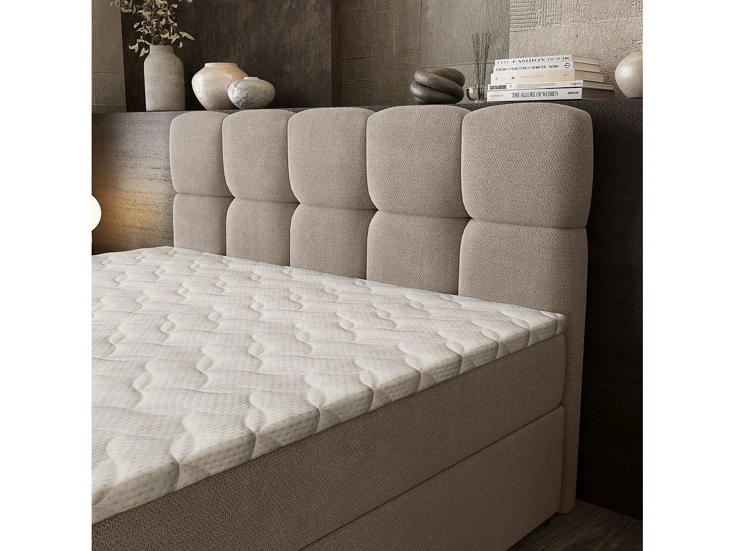 Boxspringbed BRUME 140x200 cm Set met hoofdbord, bedbodem en matras, Beige