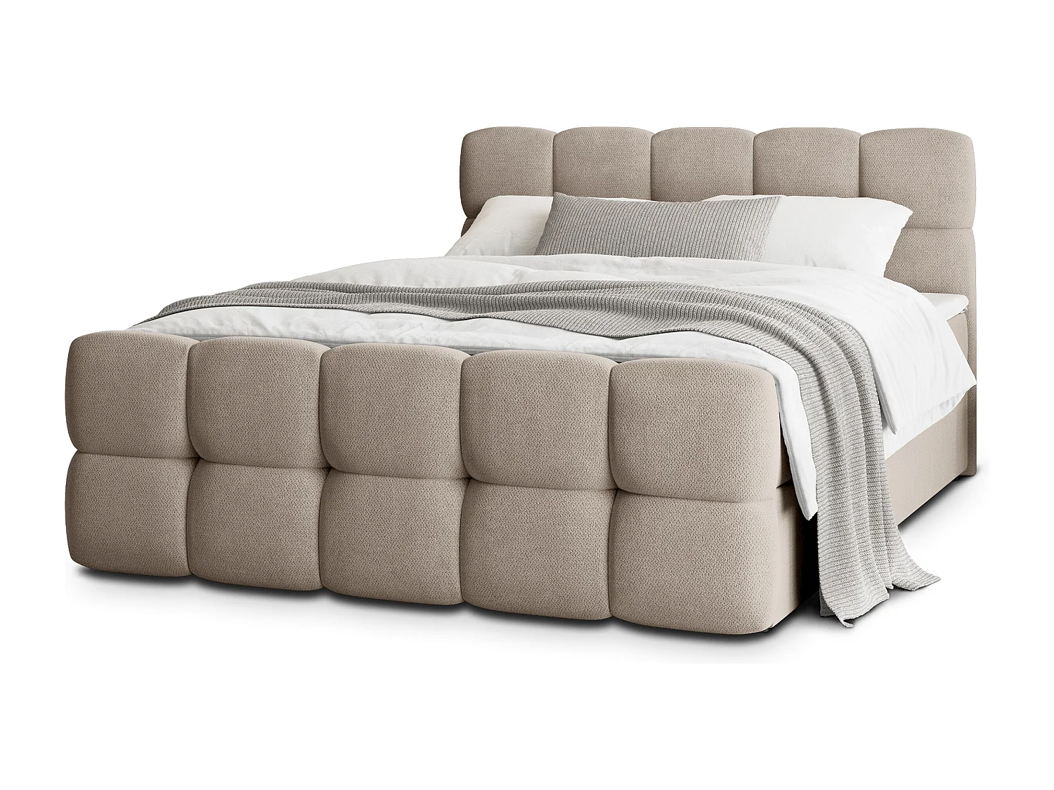 Boxspringbed BRUME 140x200 cm Set met hoofdbord, bedbodem en matras, Beige