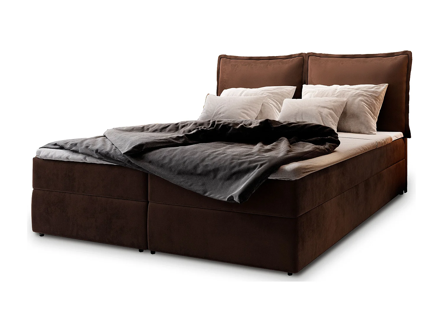 Lit continental LENTE, 160x200 cm, Tissu velours, Marron