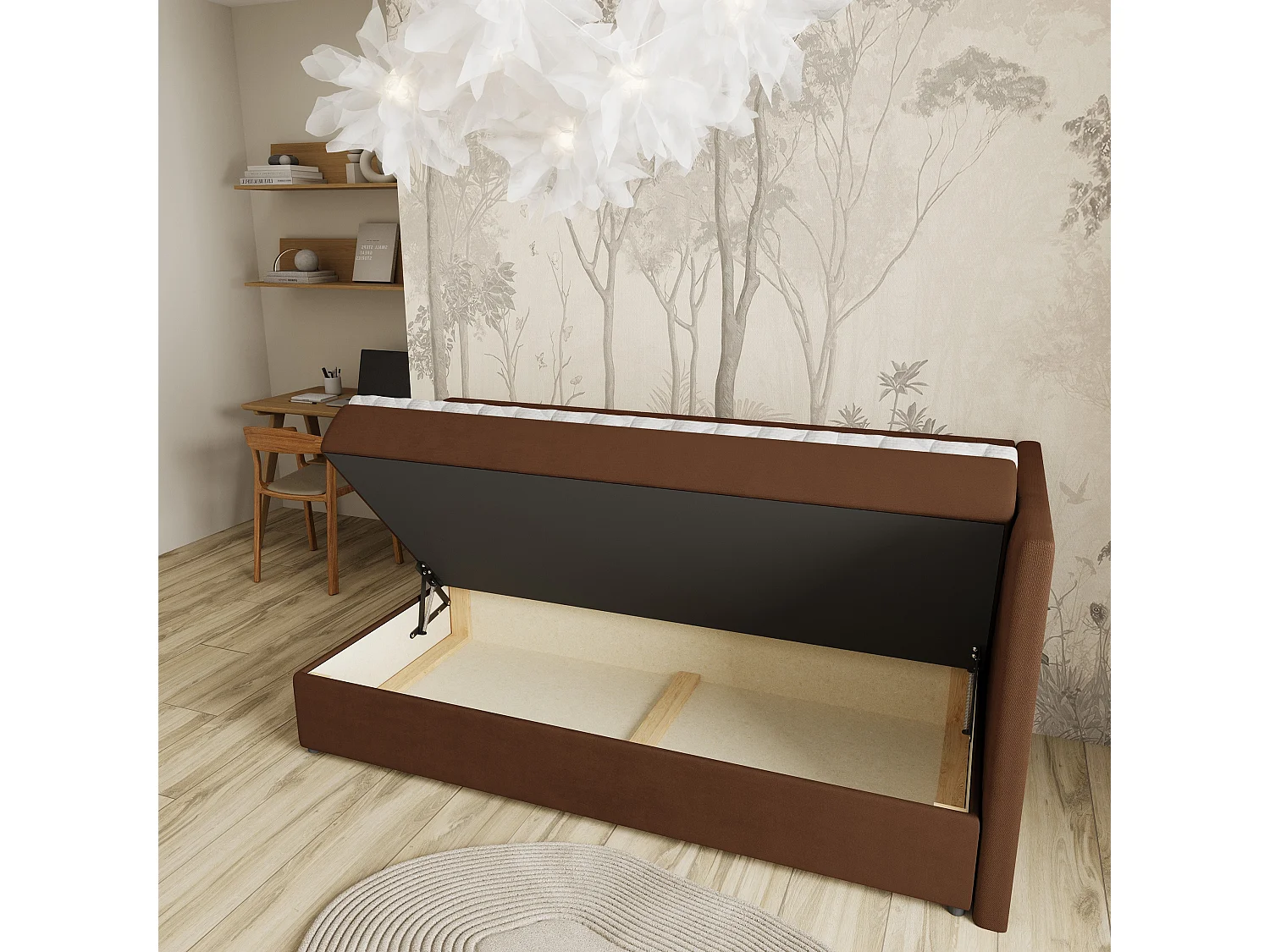 Boxspringbed ARIS 100x200 cm Set met hoofdbord, bedbodem en matras, Bruin
