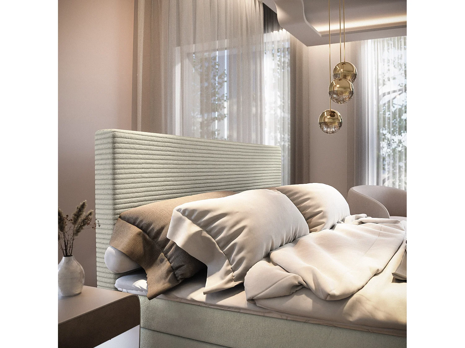 Boxspringbed GIARRO 140x200 cm Set met hoofdbord, bedbodem en matras, Crème